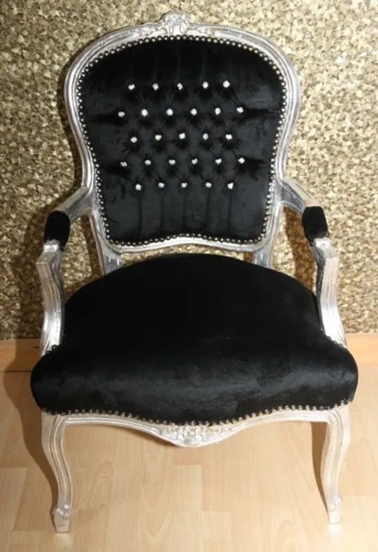 Neue Kollektion Salon Casa Padrino baroque Chaise noir / argent avec strass bling bling