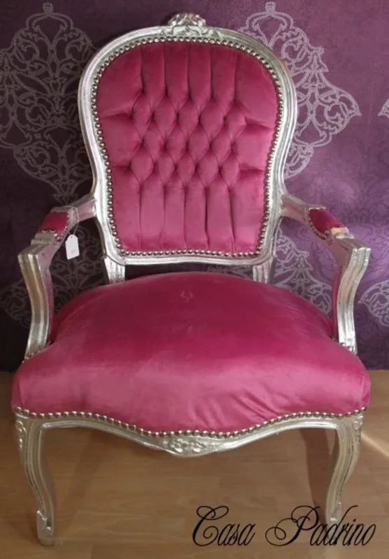 Top-Seller Casa Padrino baroque Salon Pink Chair / Argent - Mobilier de style antique baroque