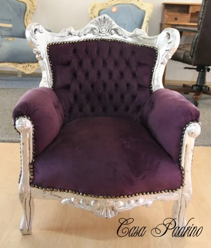 Begrenztes Angebot Casa Padrino Baroque Kids Armchair Purple / Silver - Children's throne throne Tron - Baroque Furniture