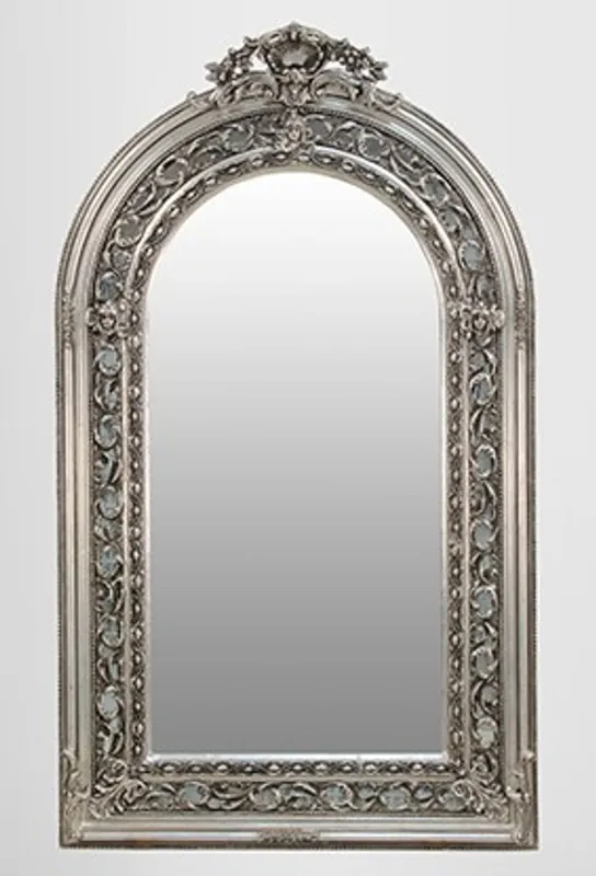 Large sumptuous baroque mirror half round silver 185 x 110 cm Billig