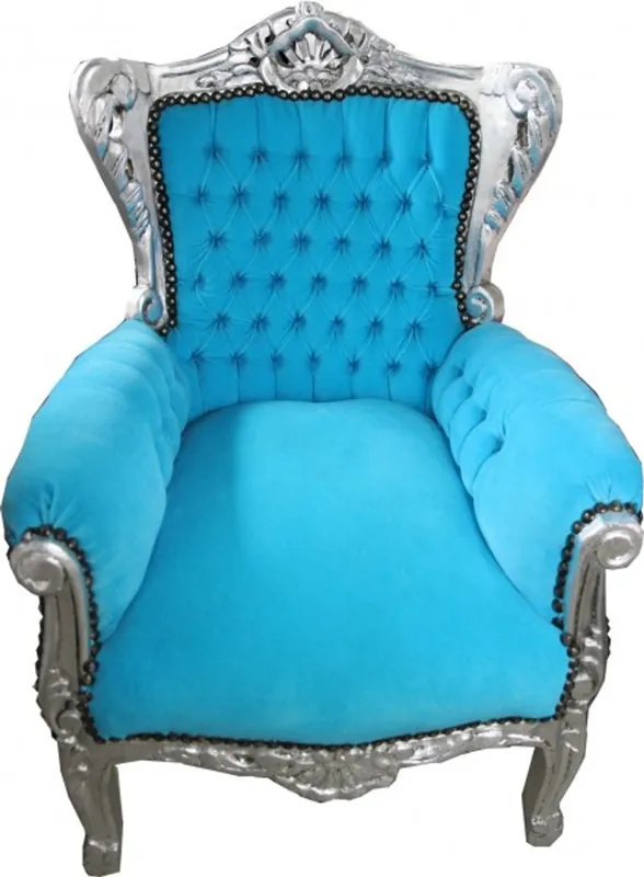 Casa Padrino Baroque Kids Armchair Turquoise / Silver Schneller Versand