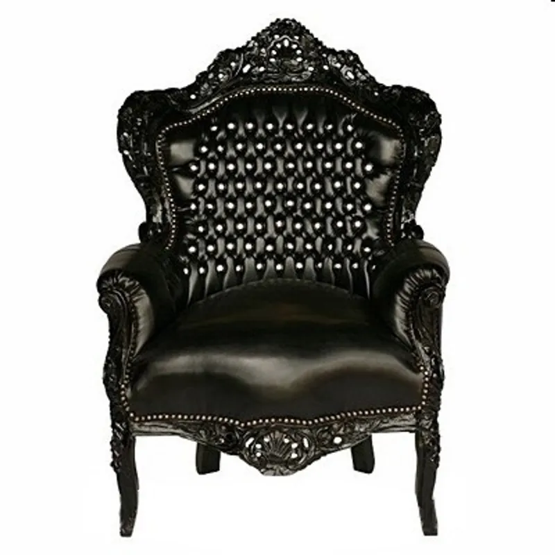 Casa Padrino Baroque Armchair "King" Black / Black Leather Look with Bling Bling Rhinestones Günstig