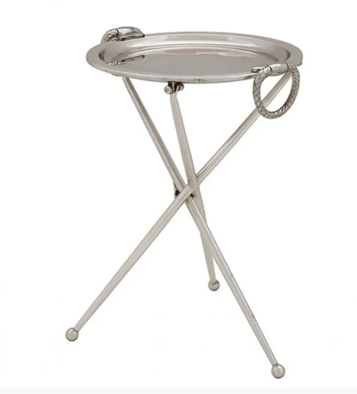 Top-Seller Table d'appoint de luxe Casa Padrino Designer Table en acier inoxydable design vintage argenté - Finition nickel - Qualité de luxe