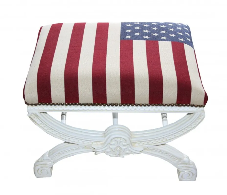 Günstig Casa Padrino baroque Tabouret / tabouret Croix-États-Unis Conception / Blanc