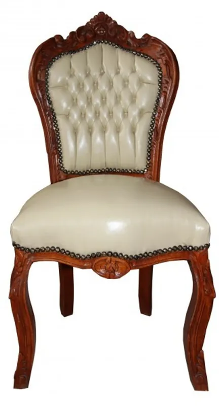 Günstig Dîner Casa Padrino baroque Chaise Creme imitation cuir / Brown - Mobilier baroque