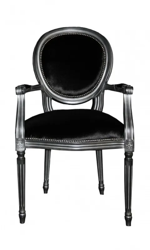Finale Aktion Casa Padrino baroque Chaise Dîner avec accoudoirs Noir / Argent - Chaise design - qualité de luxe