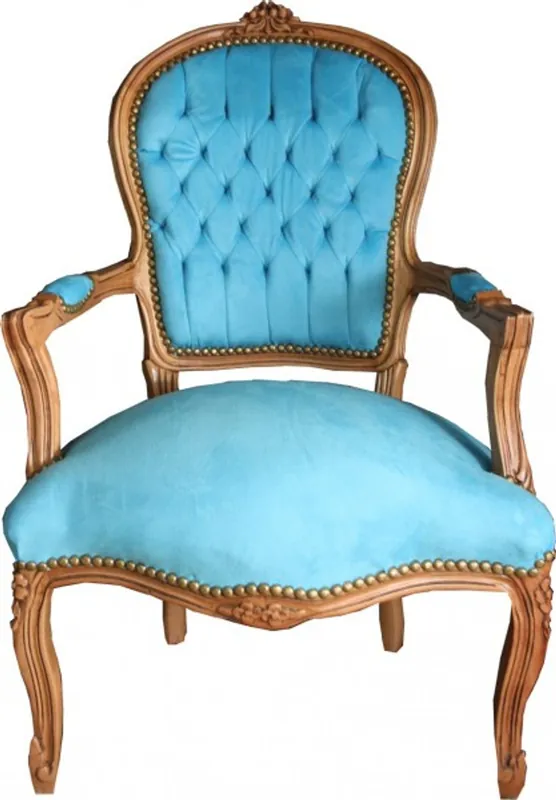 Nur Für Kurze Zeit Casa Padrino baroque Chaise Salon Bleu clair / Bois naturel - Meubles en bois naturel