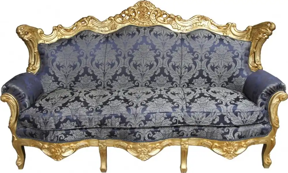 Casa Padrino Baroque sofa Master Royal Blue Pattern / Gold - living room couch furniture Lounge Neue Ware