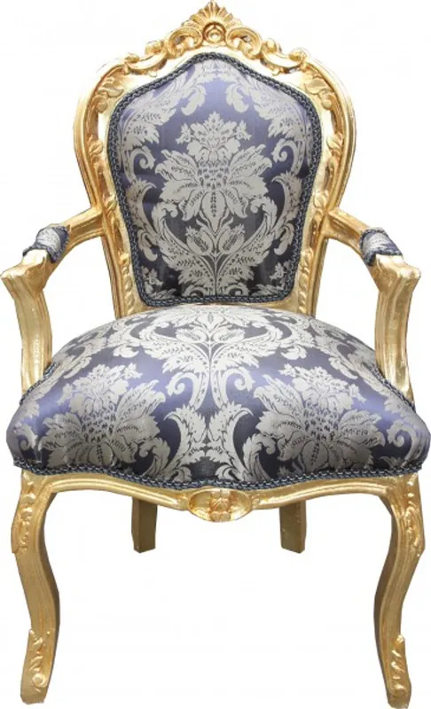 Casa Padrino baroque dîner Chaise Bleu Royal Motif / or avec accoudoirs - Mobilier Abverkauf