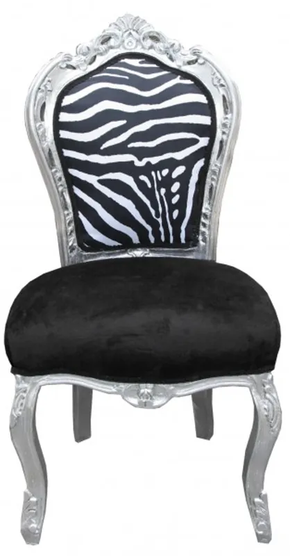 Casa Padrino baroque dîner Chaise Noir / Blanc / Argent sans accoudoirs - Antique Furniture Zebra Wochenendangebot