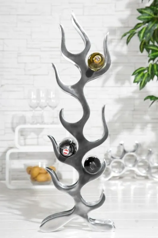 Designer wine rack for 9 bottles of polished aluminum height: 93 cm, width 27 cm, depth: 14 cm - bottle holder, bottle rack flames flame design Beliebt