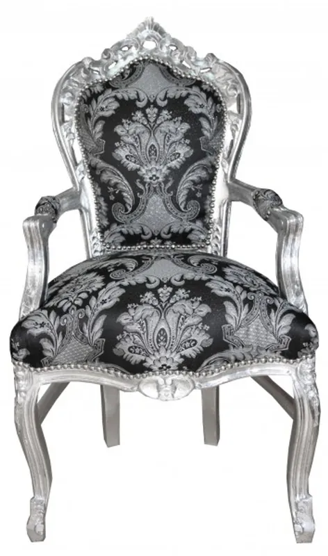 Neu Im Sortiment Casa Padrino Dîner baroque avec accoudoirs Motif Noir / Argent - Meubles