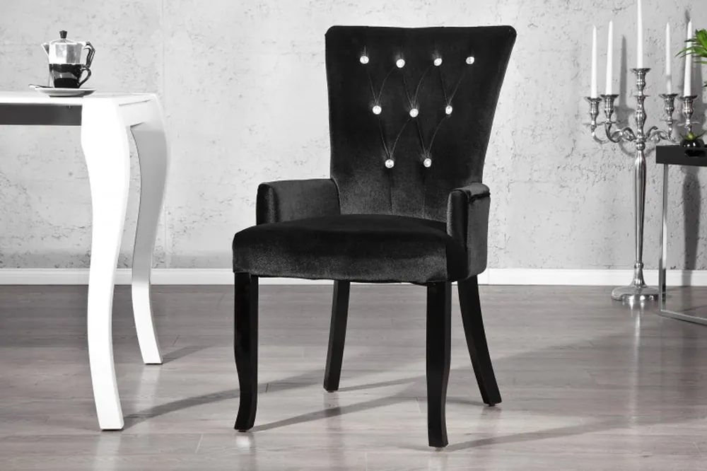 Casa Padrino chaise à manger de luxe avec accoudoirs et strass, Mod2 noir - Mobilier baroque Markenware