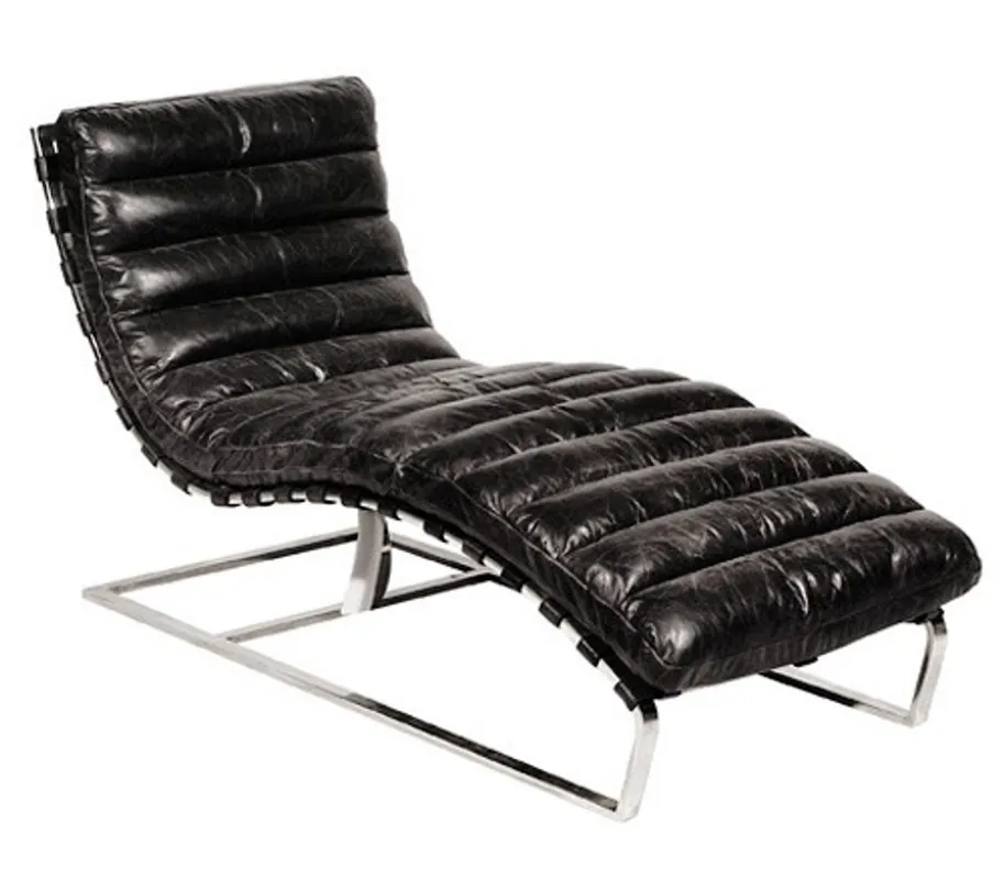 Casa Padrino Luxury Real Leather Vintage Oviedo couch / chair Black - leather armchairs Art deco lounge reclining chair Preisknaller