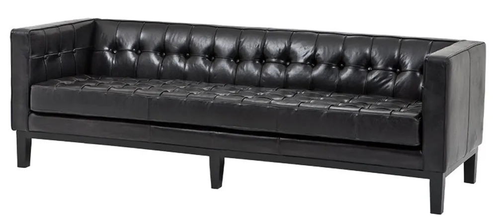 Neue Kollektion Casa Padrino luxury genuine leather sofa Glasgow Vintage Leather Black - 3 seater - luxury hotel furniture
