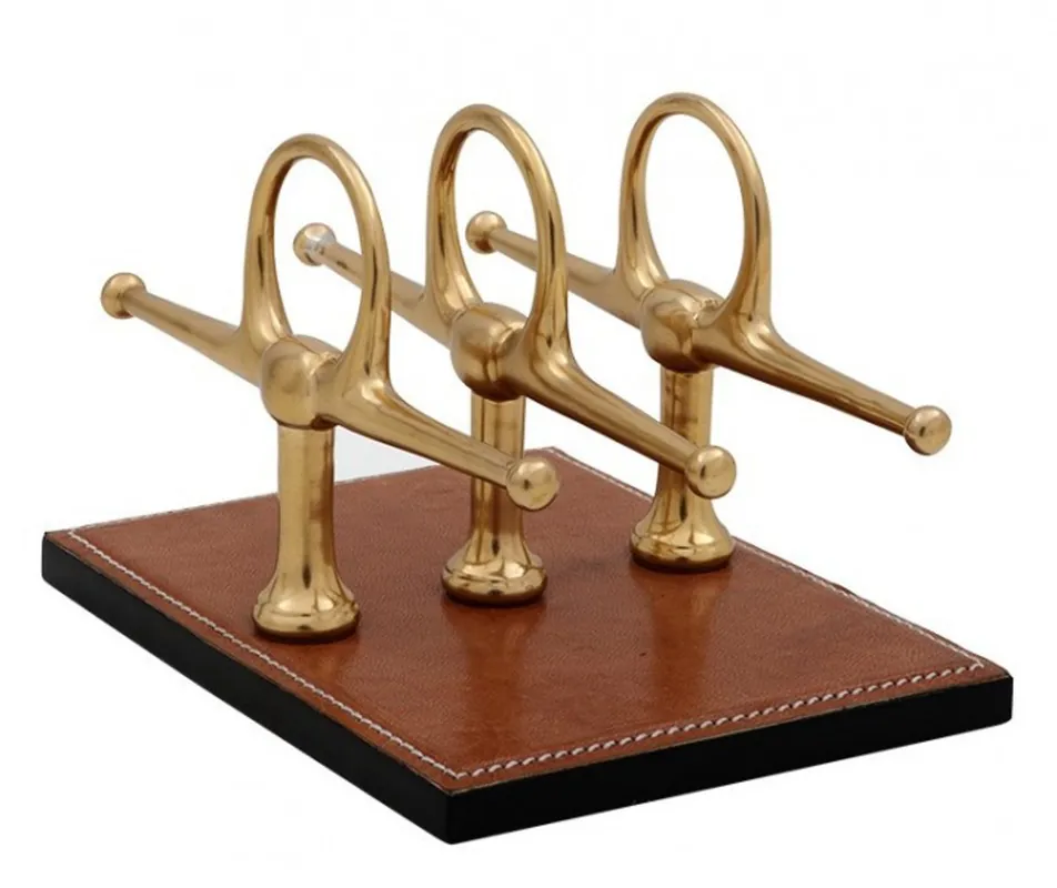 Casa Padrino luxury Letter Holder Leather Brown / Brass 4 x 8 cm x H12cm - Leather Stand letters Business - Office Accessory Günstig