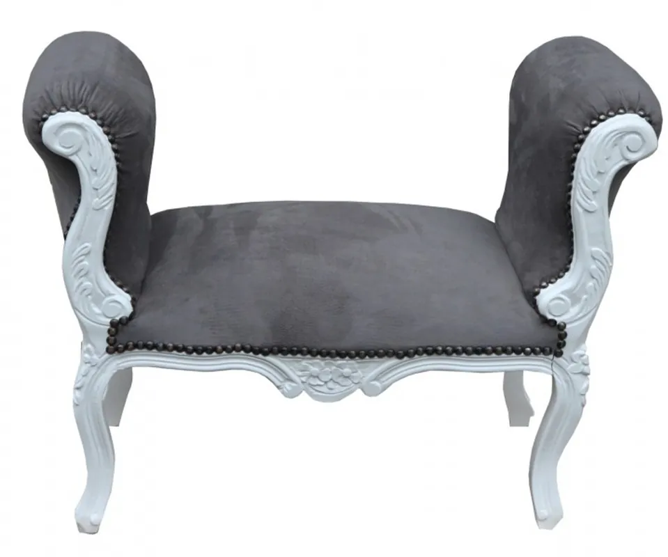 Saisonangebot Tabouret Casa Padrino baroque Tabouret gris / blanc - Banc - style antique