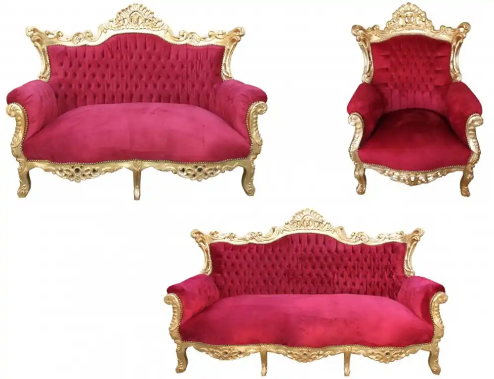 Preis Gesenkt Casa Padrino Baroque Living Room Set Bordeaux Red / Gold- 3 seater +2 seater sofa + 1 chair