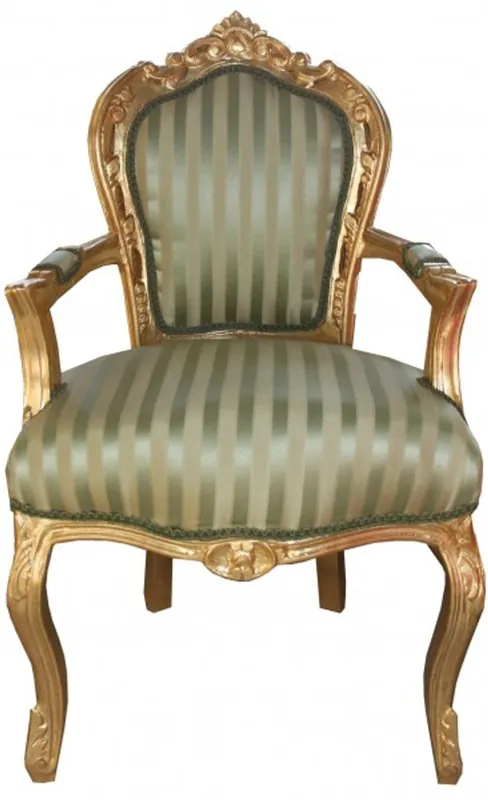 Casa Padrino Chaise dîner baroque rayures vert / crème / or avec accoudoirs - Antique Furniture Preis Gesenkt