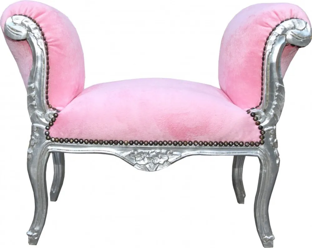 Casa Padrino tabouret baroque Tabouret Rose / Argent - Banc Nur Für Kurze Zeit