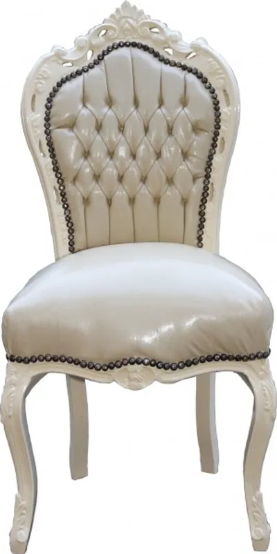 Casa Padrino baroque dîner Chaise en cuir crème / crème aspect - style antique Meubles Ausverkauf