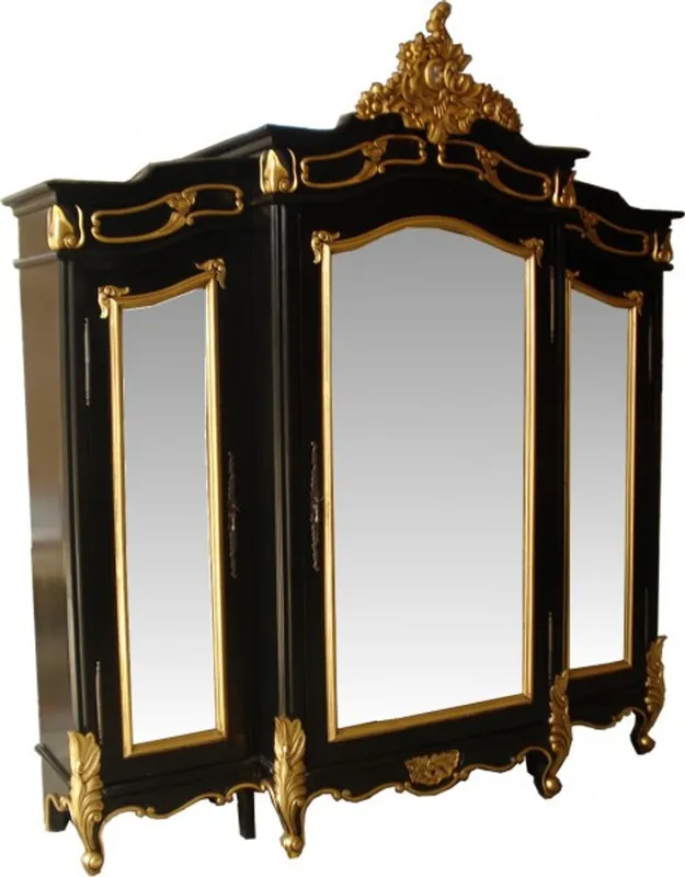 Casa Padrino armoire baroque noir / or - Armoire de chambre de style baroque - Mobilier de chambre baroque fait main Neu Im Sortiment