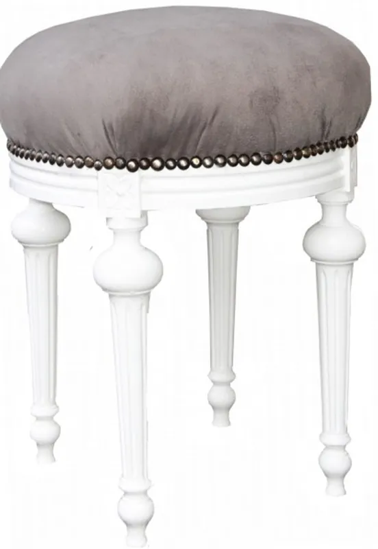 Casa Padrino Tabouret baroque - tabouret rond gris / blanc - Mobilier baroque Knallerangebot