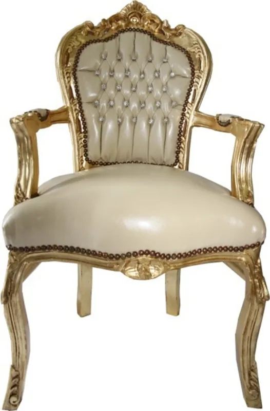Begrenztes Angebot Casa Padrino baroque Chaise de dîner avec accoudoirs en cuir crème aspect / or - Meubles