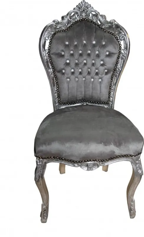 Casa Padrino Dîner baroque Chaise gris / argent avec strass bling bling - style antique Schneller Versand
