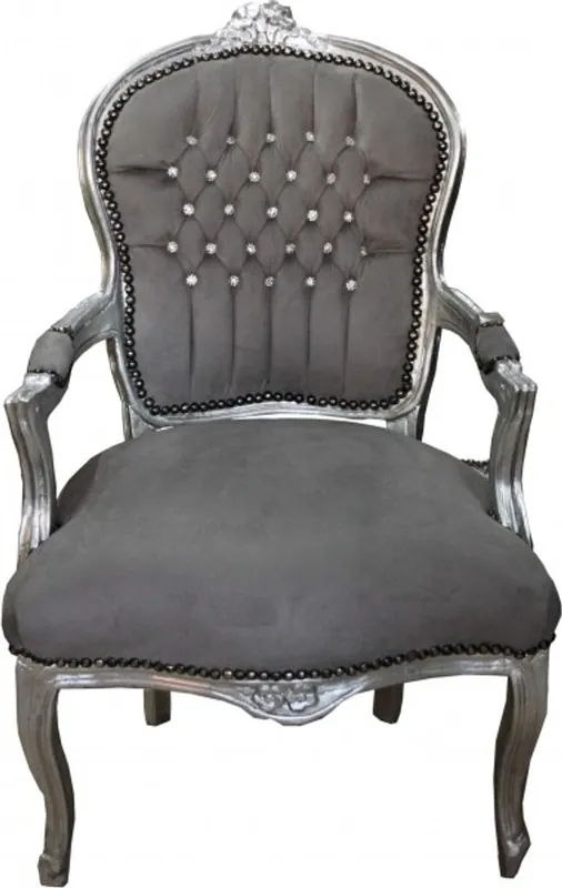 Salon Casa Padrino baroque Chaise gris / argent avec strass bling bling - style antique Mobilier Markenprodukt