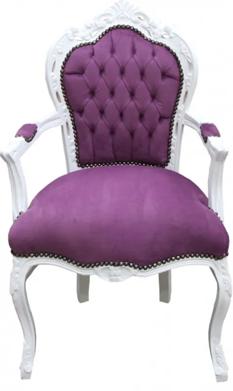 Top-Angebot Casa Padrino baroque Chaise de dîner avec accoudoirs Violet / Blanc