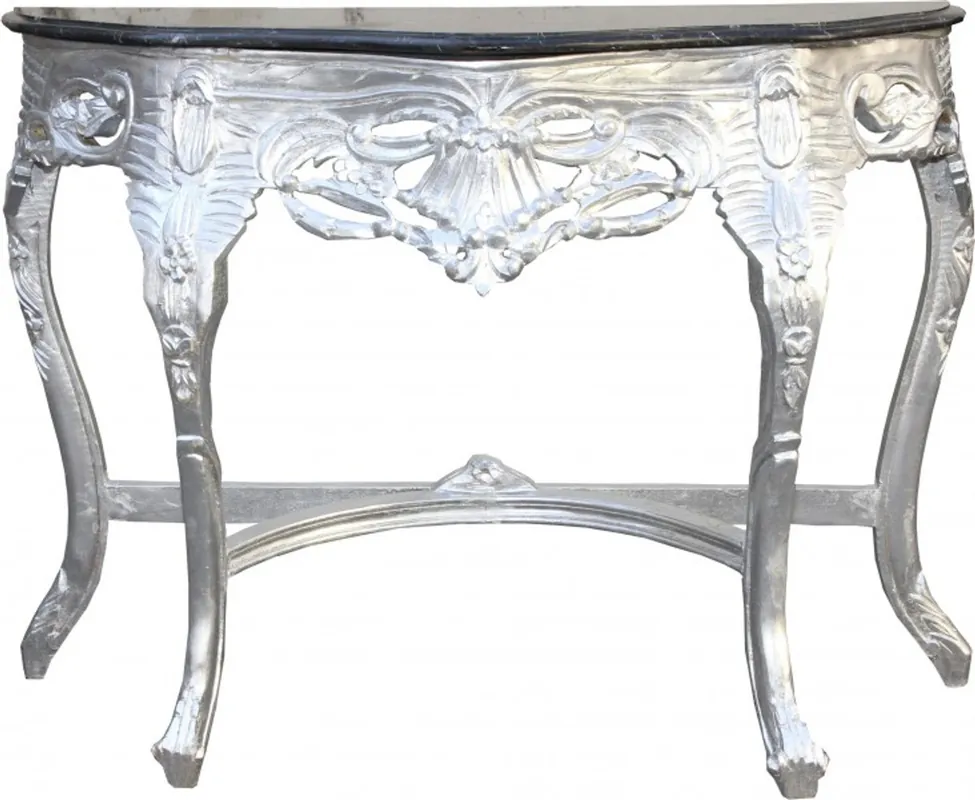 Letzte Chance Casa Padrino baroque console Argent / Noir avec dessus en marbre Mod2 - Console