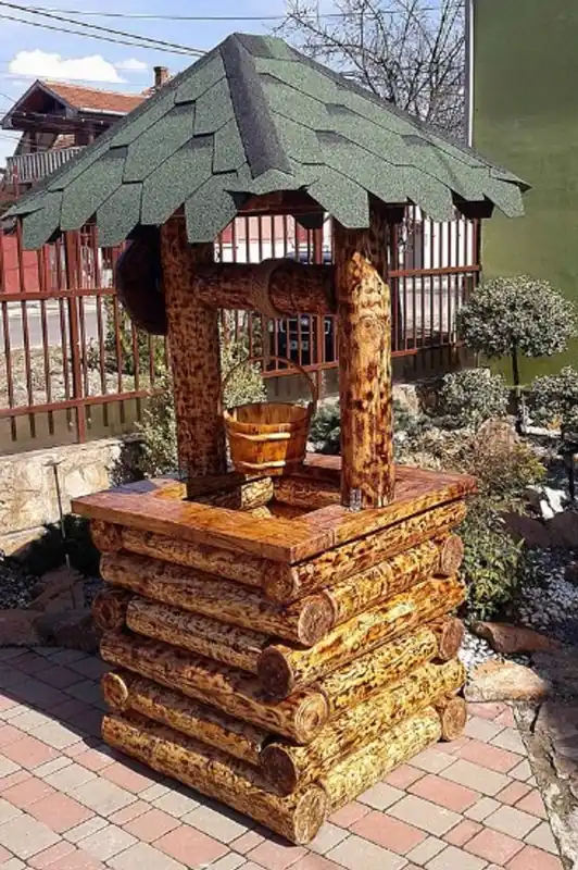 Casa Padrino garden fountains Rustic with bailer Mod G2 - oak solid wood - garden fountains real wood solid Markenprodukt
