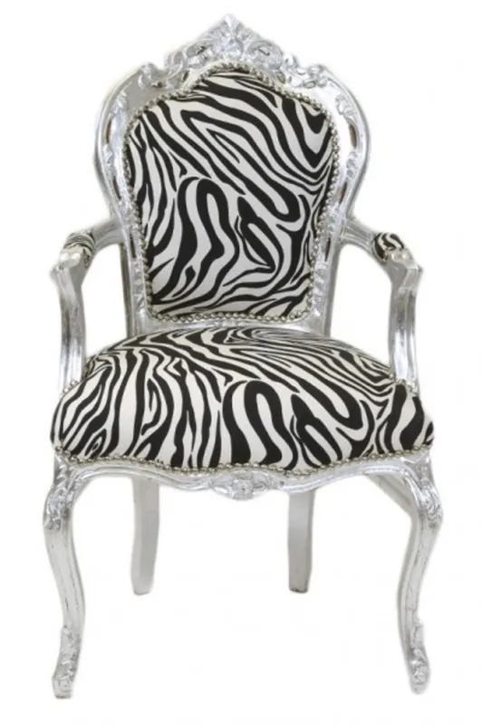 Casa Padrino baroque dîner Chaise Zebra / argent avec accoudoirs Solange Der Vorrat Reicht