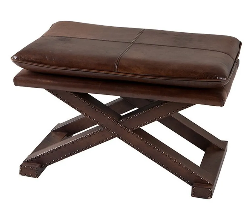 Neue Kollektion Casa Padrino tabouret en cuir de luxe du brun foncé avec des rivets - Meubles en cuir