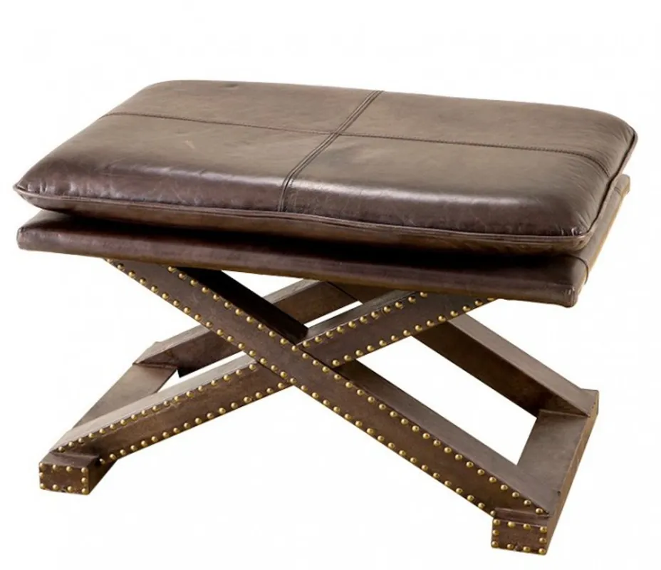 Abverkauf Casa Padrino cuir de luxe tabouret olive brun avec des rivets - Meubles en cuir