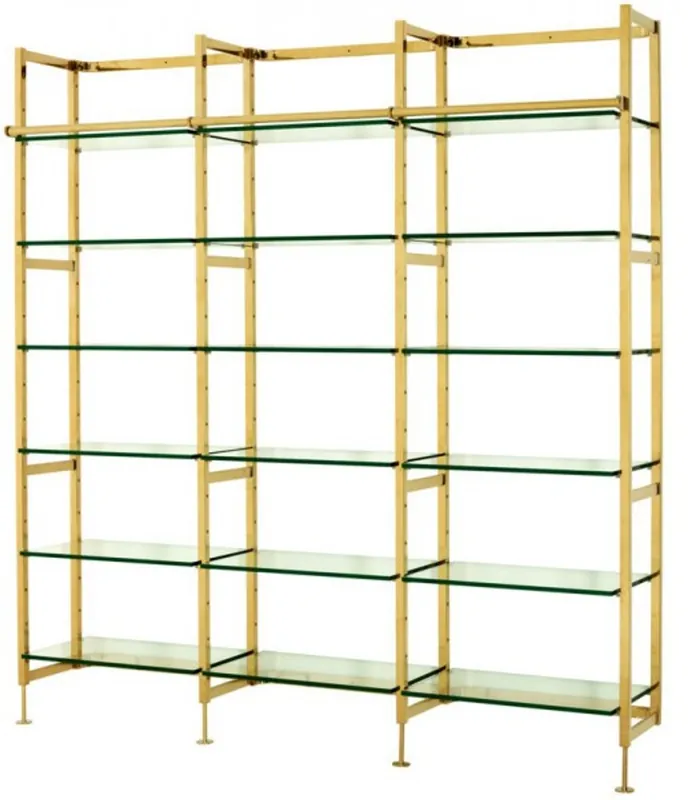 Geprüft Casa Padrino luxury Shelving cabinet stainless steel gold with glass shelves B 223 x H 245 cm bookcase shelving cabinet - Art Deco Furniture