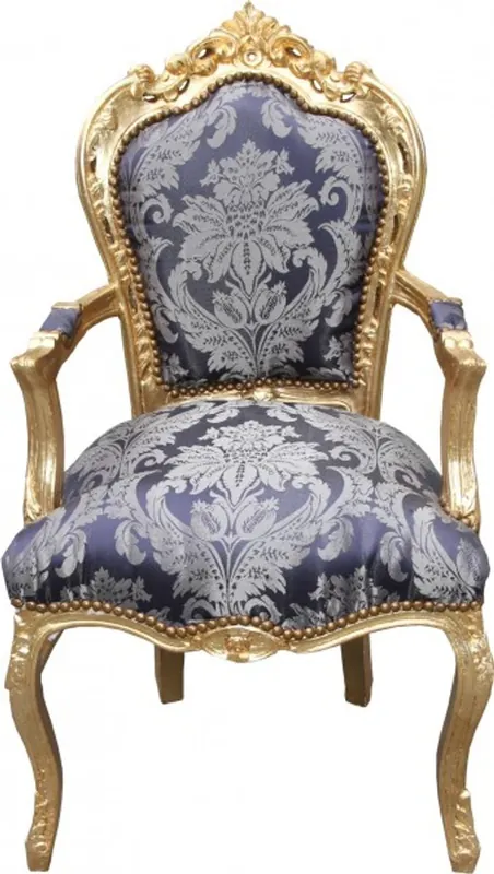 Sichere Zahlung Casa Padrino baroque dîner Chaise bleue Motif / or avec accoudoirs - Limited Edition