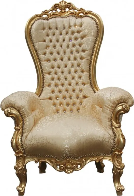 Casa Padrino baroque throne Majestic Medium Gold Pattern / Gold with Bling Bling diamante - throne chair Garantierte Lieferung