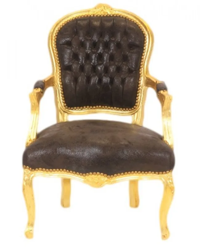 Salon Casa Padrino baroque Chaise en cuir brun aspect / or - style antique Mobilier Sale