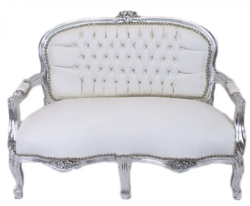 Casa Padrino Baroque Kider seat white leather look / silver antique style lounge Bestseller