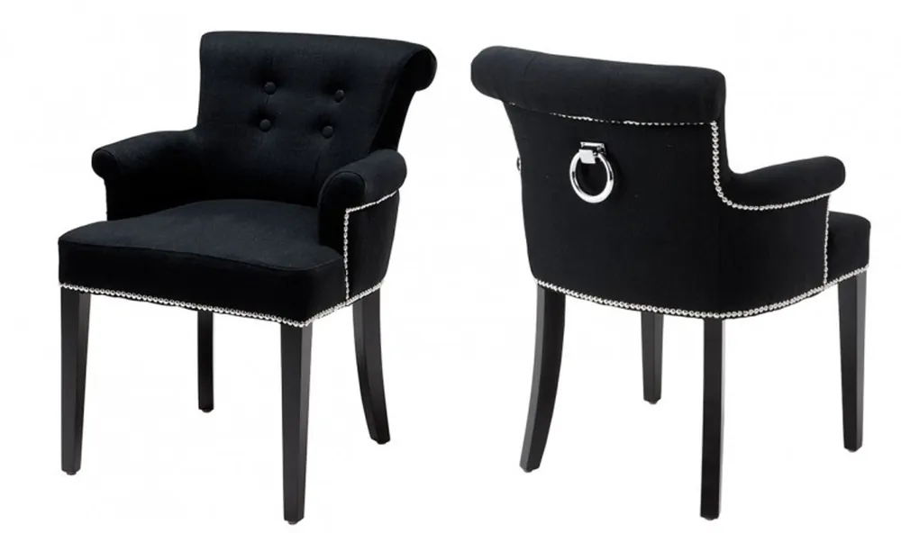 Saisonangebot Casa Padrino chaise à manger de luxe Los Angeles noir avec accoudoirs - Mobilier restaurants Barockhotel