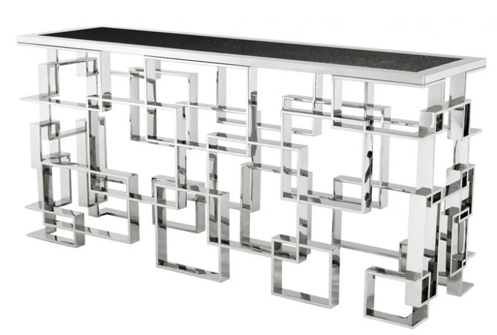 Casa Padrino Art Deco luxury stainless steel panel / nickel finish with granite top 150 x 60 x H. 77 cm - console table - Secretary console - Telephone table - Hotel Furniture Rabatt