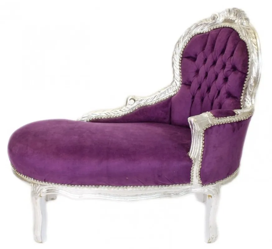 Sichere Zahlung Casa Padrino Baroque kids chaise lounge Purple / Silver Mod2 - Baroque Furniture