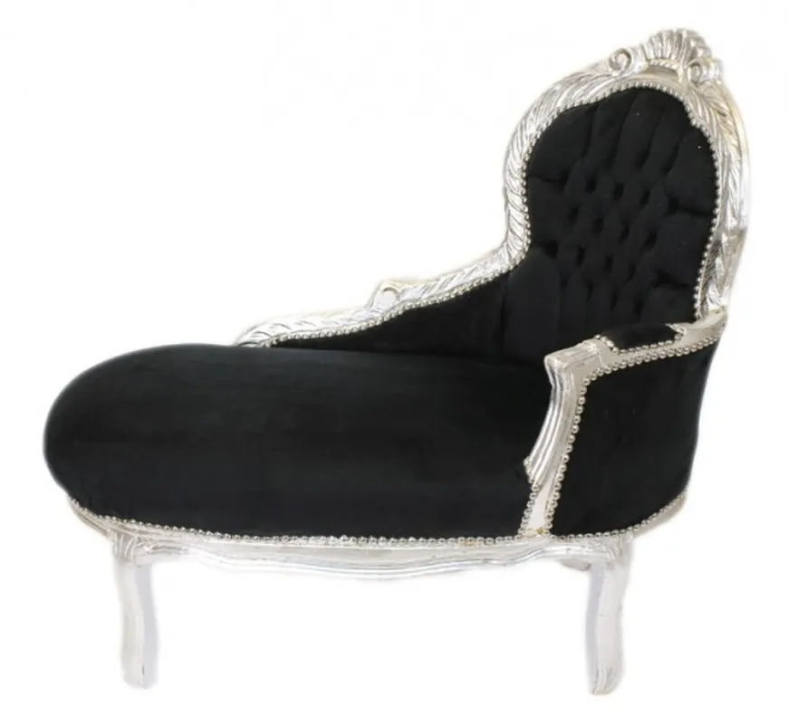 Casa Padrino Baroque kids chaise lounge Black / Silver Mod2 - Baroque Furniture Direkt Vom Hersteller