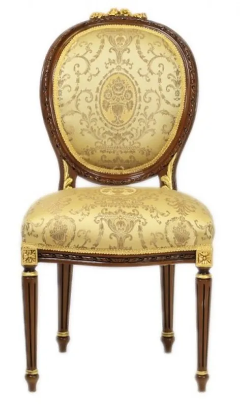 Casa Padrino luxe baroque dîner Stuhl Ludwig XV Or Motif / Mahogany Brown - Meubles Neuheit