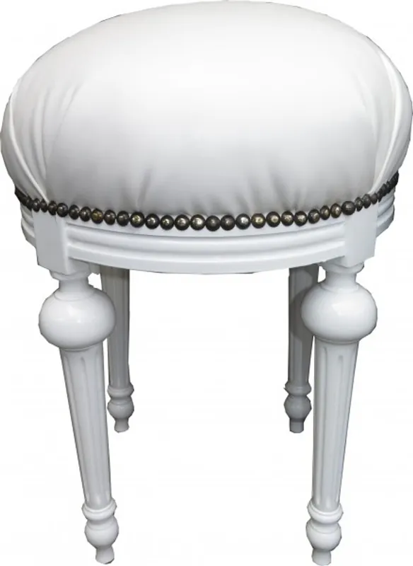 Casa Padrino Tabouret baroque - tabouret rond aspect cuir blanc / blanc - tabourets de meubles baroques Must-Have