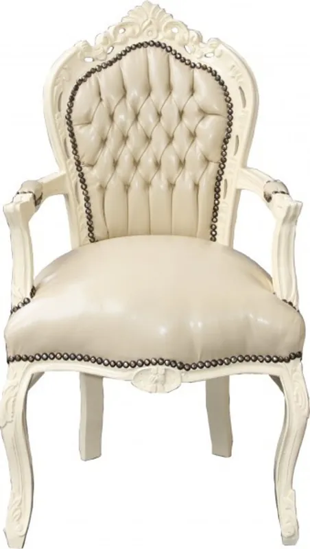 Casa Padrino baroque Chaise de dîner à la crème / crème accoudoirs Nur Für Kurze Zeit