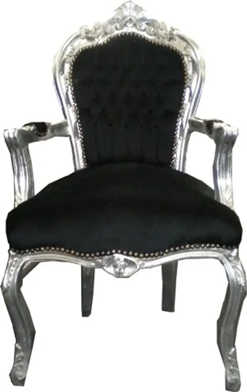 Casa Padrino baroque dîner Chaise noir / argent avec accoudoirs - style ancien Mobilier Top-Seller