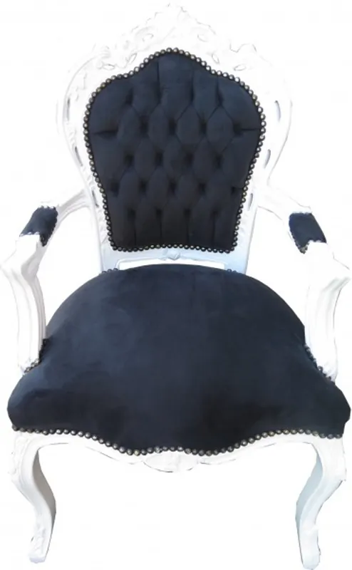 Dîner Casa Padrino baroque Chaise Noir / Blanc avec accoudoirs - style antique Meubles Direkt Vom Hersteller